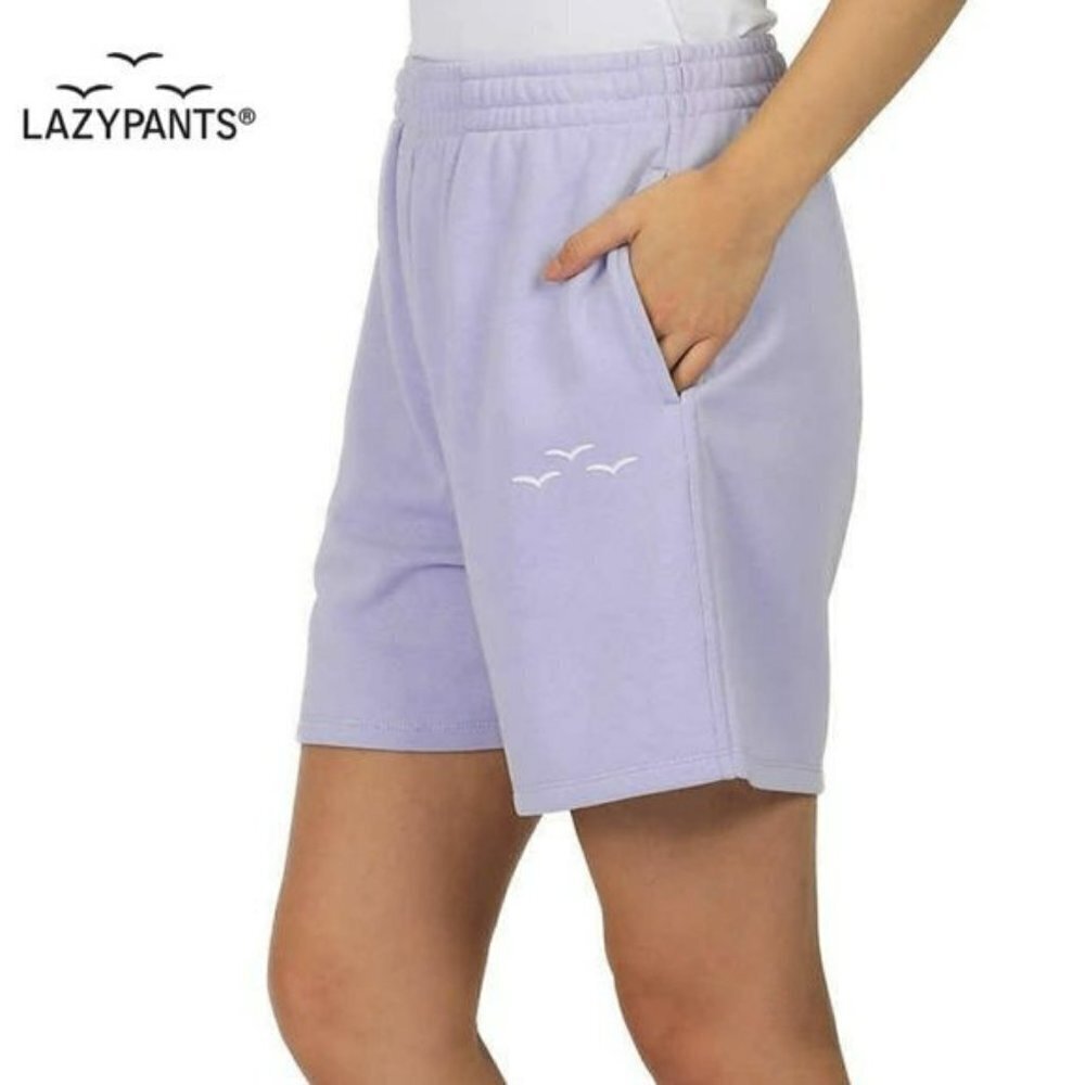 NWT LazyPants Women's Purple High Rise Soft Cotton Blend French Terry Shorts